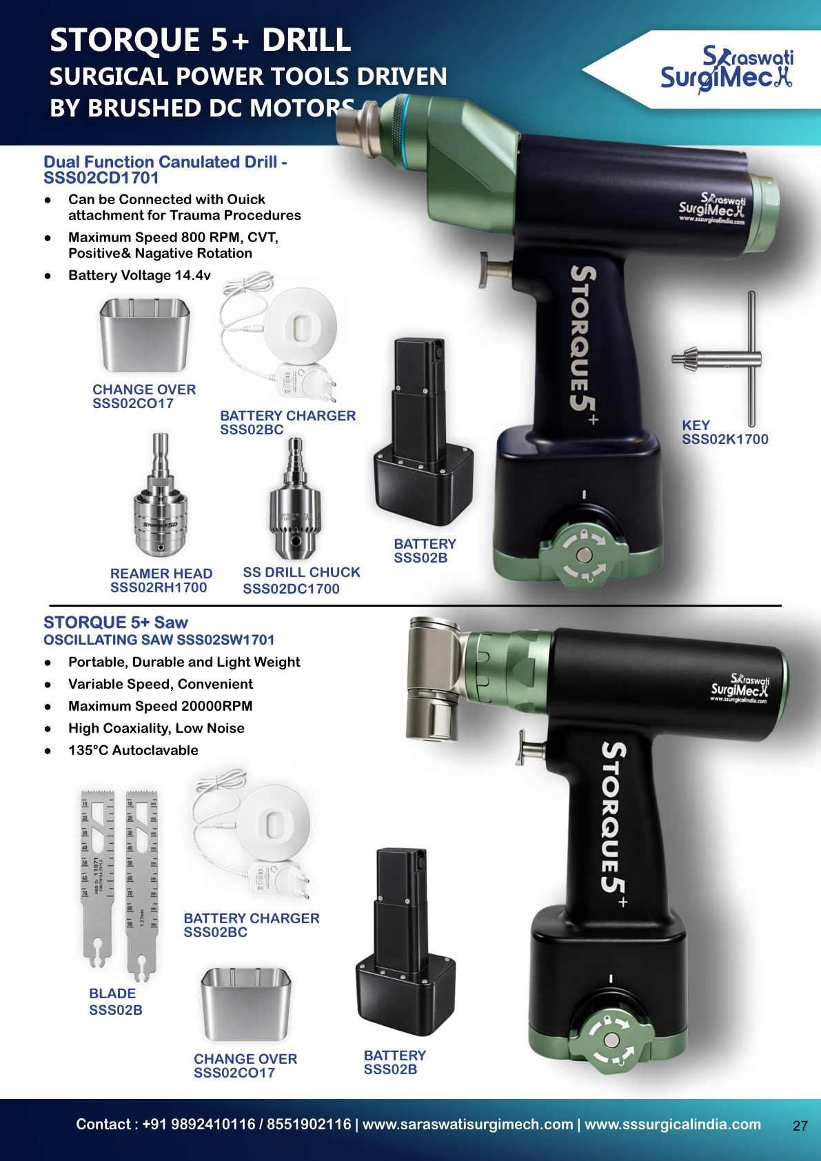 STORQUE	5+	DRILL SURGICAL	POWER	TOOLS	DRIVEN BY	BRUSHED	DC	MOTORS